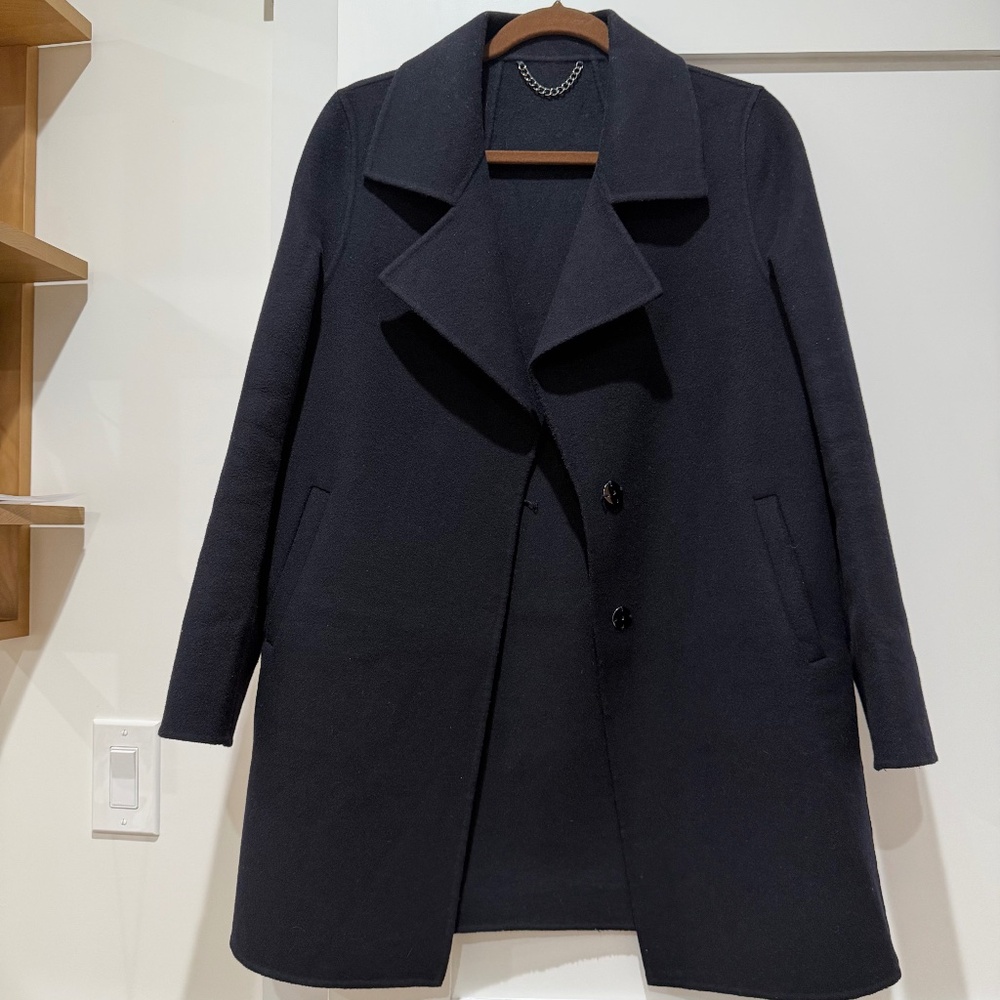 Belle & Bloom Navy Blue Wool Elegant Old Money Style Coat Women’s Medium